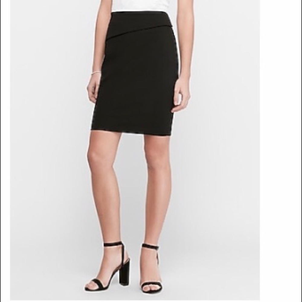 Express folder over pencil skirt.